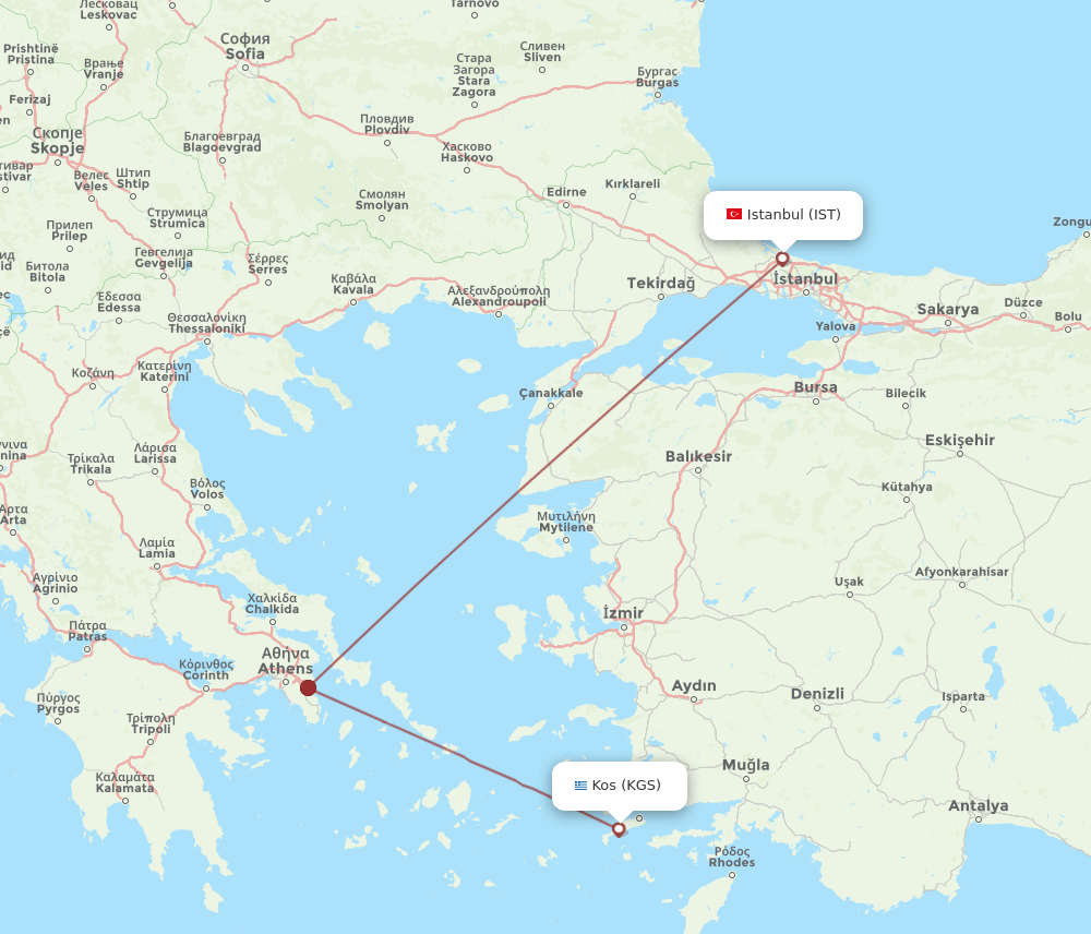 IST to KGS flights and routes map