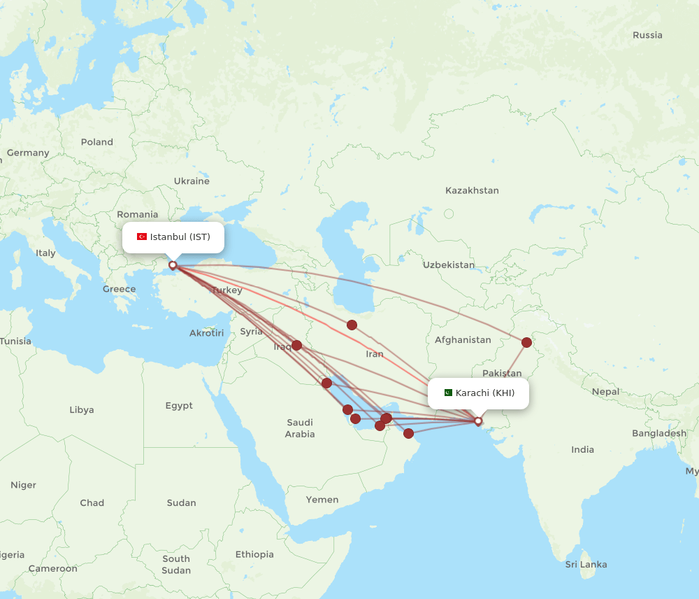 IST-KHI flight routes