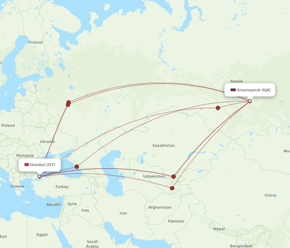 IST to KJA flights and routes map