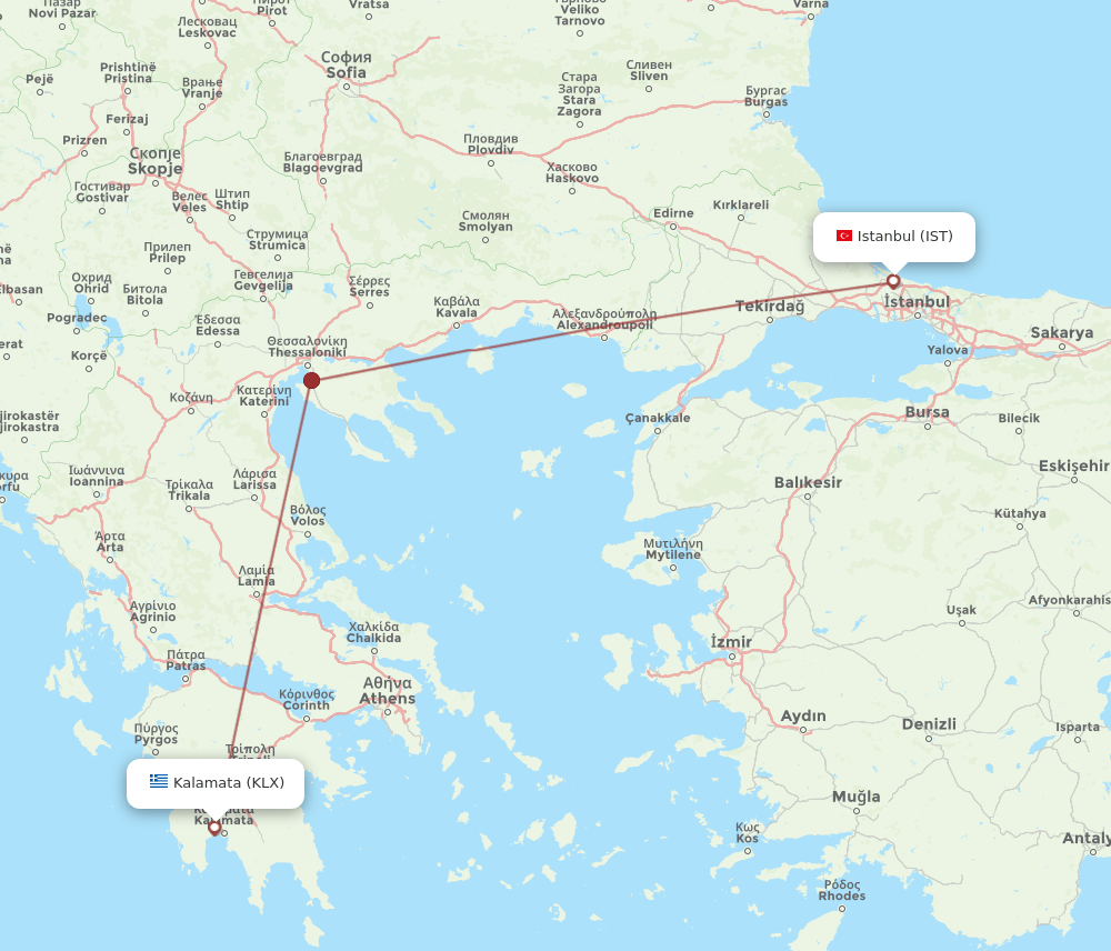 IST to KLX flights and routes map
