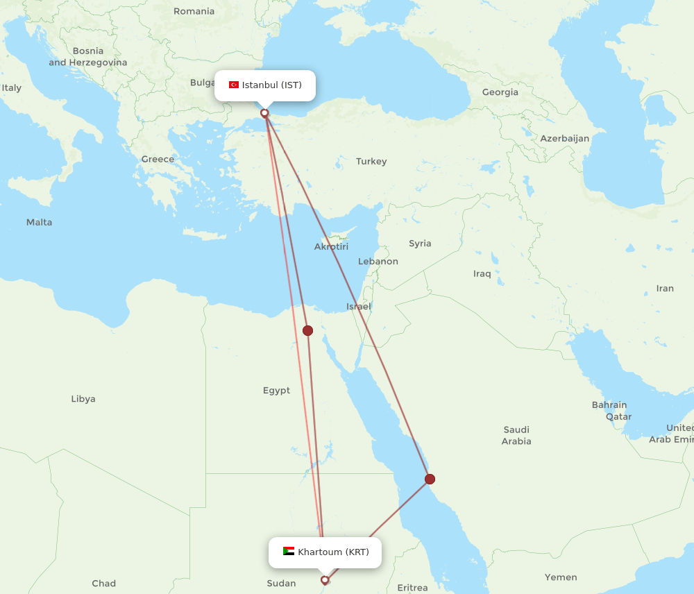 Istanbul - Khartoum route map and flight paths