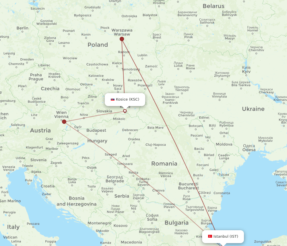 IST-KSC flight routes