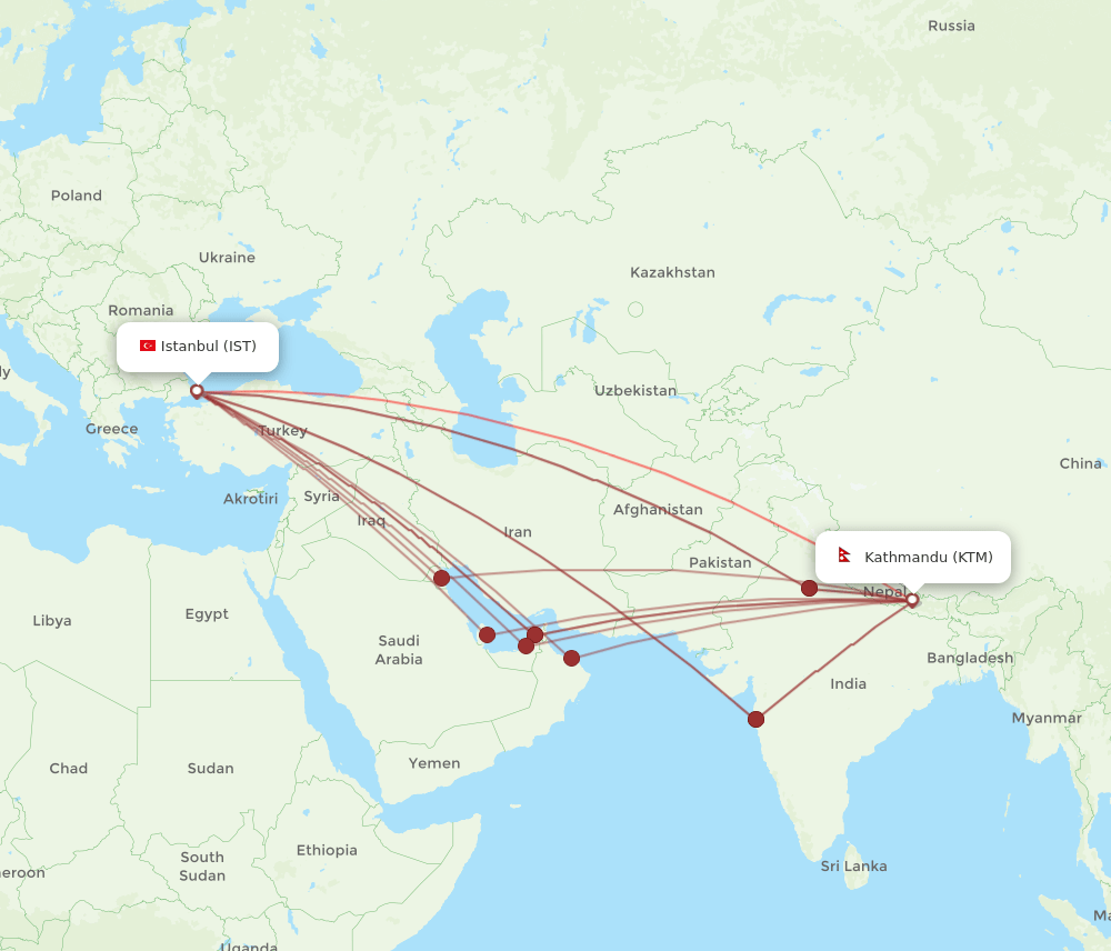 IST-KTM flight routes