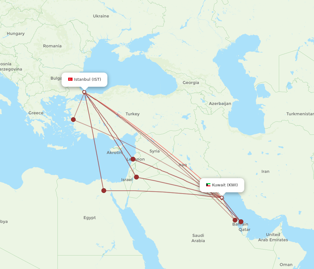 IST to KWI flights and routes map