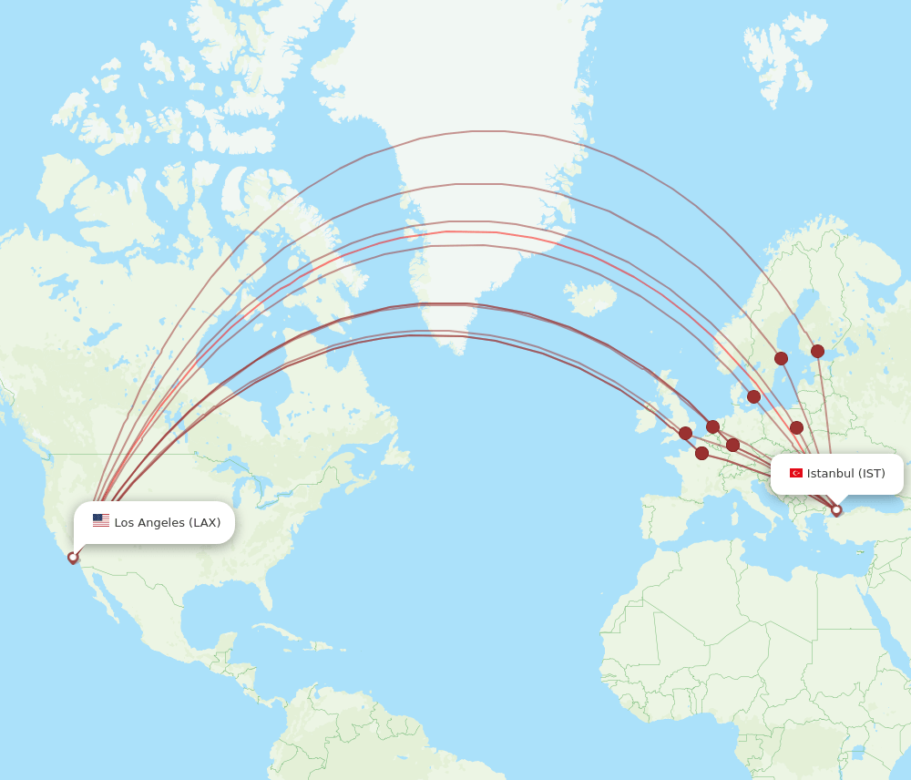 IST-LAX flight routes