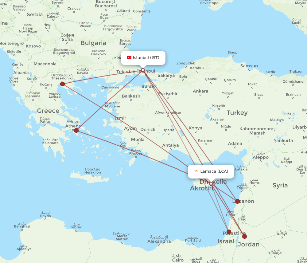 IST to LCA flights and routes map