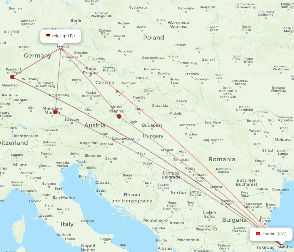 IST to LEJ flights and routes map