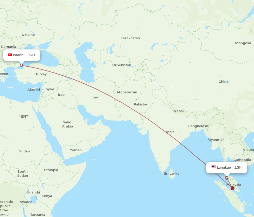 IST to LGK flights and routes map