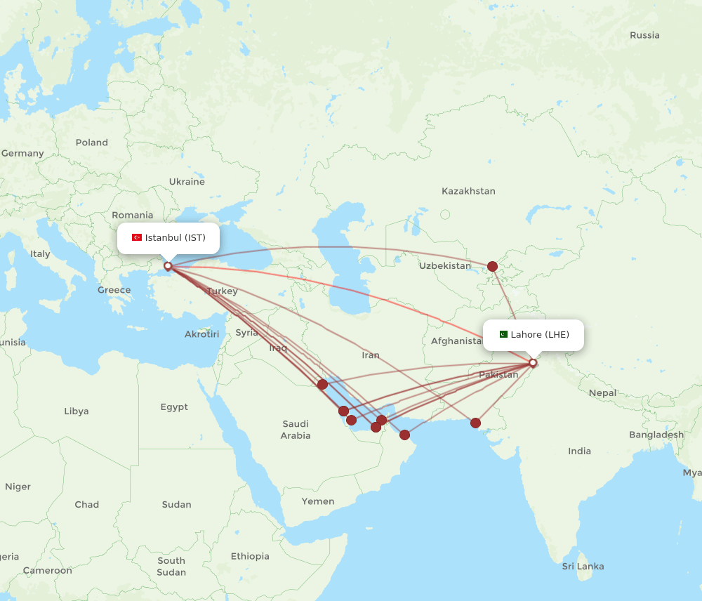 IST-LHE flight routes