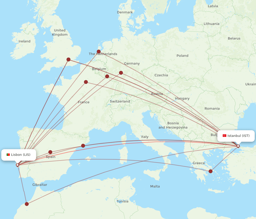 IST-LIS flight routes