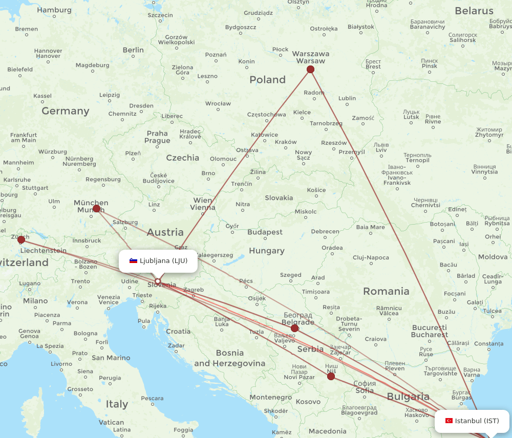 IST-LJU flight routes