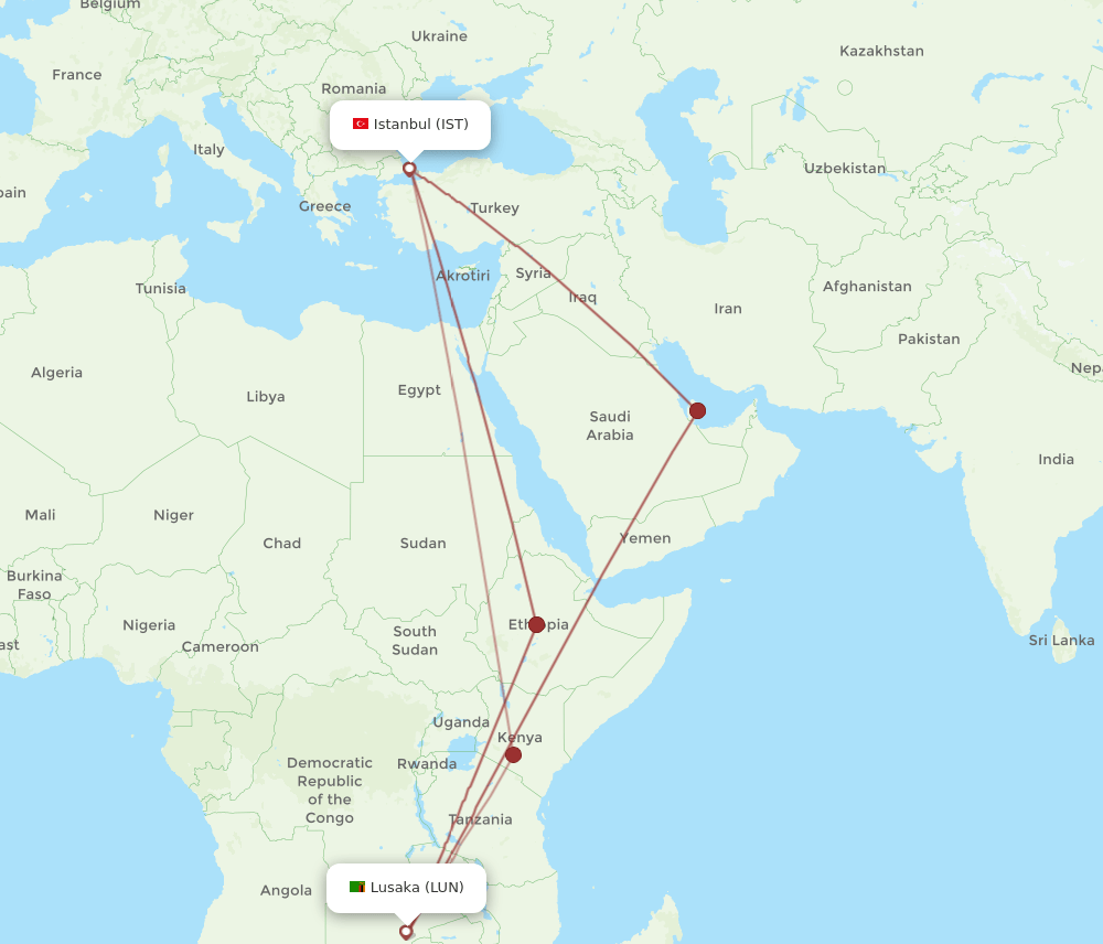 IST-LUN flight routes
