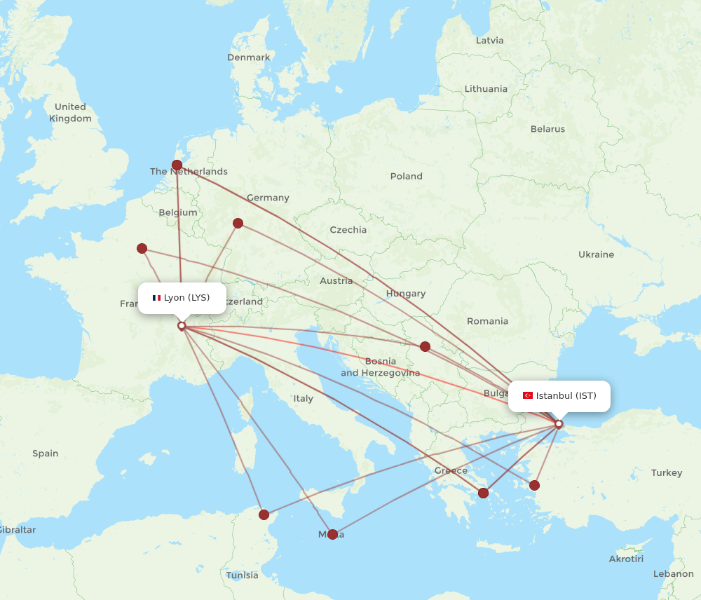 IST to LYS flights and routes map