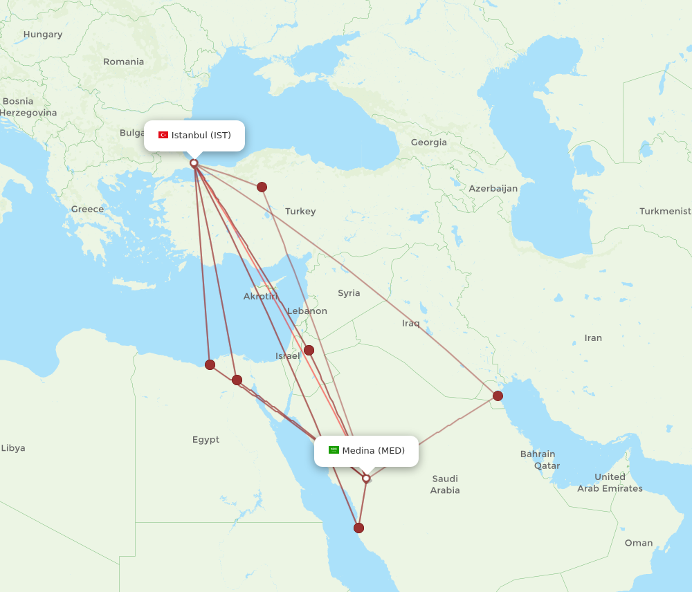 IST to MED flights and routes map