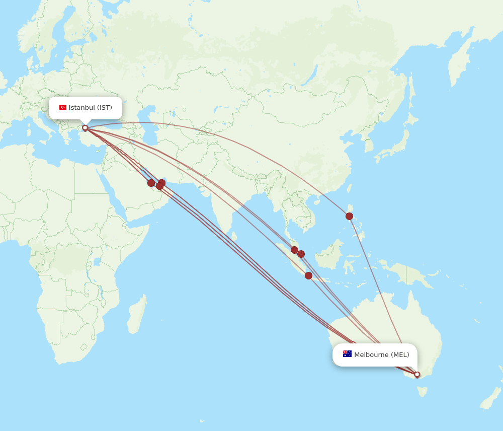 IST-MEL flight routes