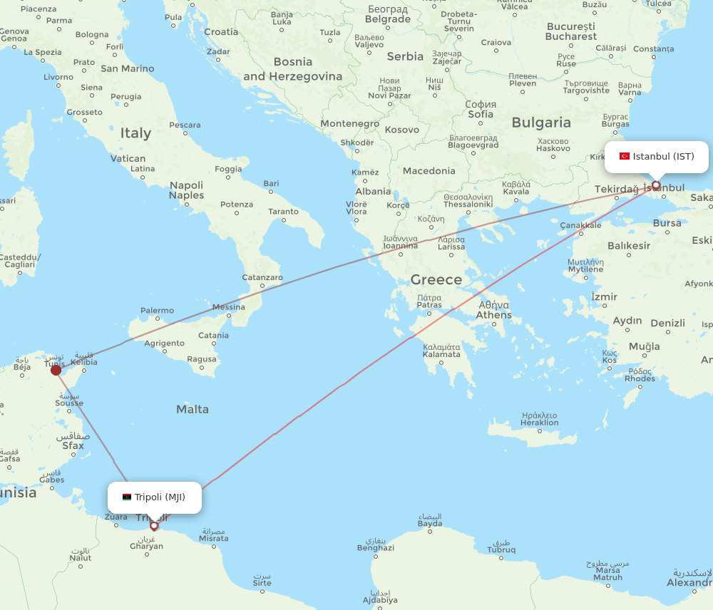 IST-MJI flight routes