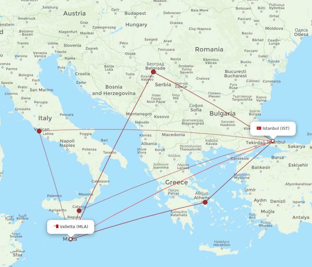 IST to MLA flights and routes map