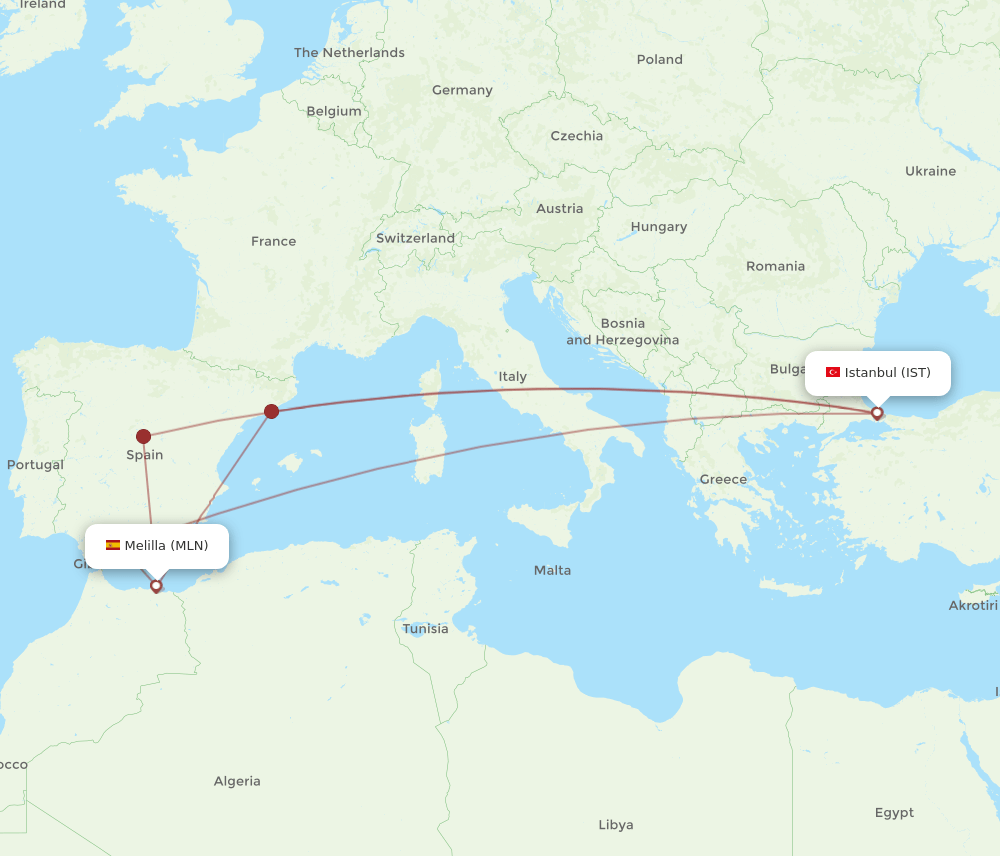 IST to MLN flights and routes map