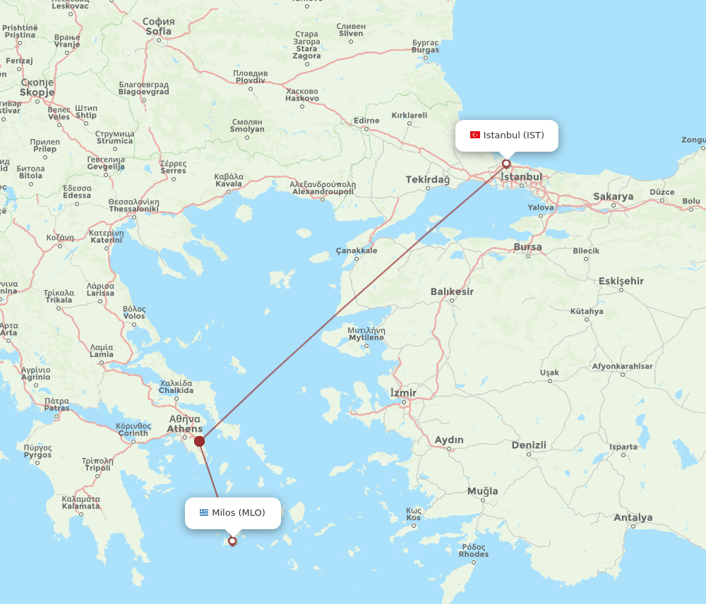 IST to MLO flights and routes map
