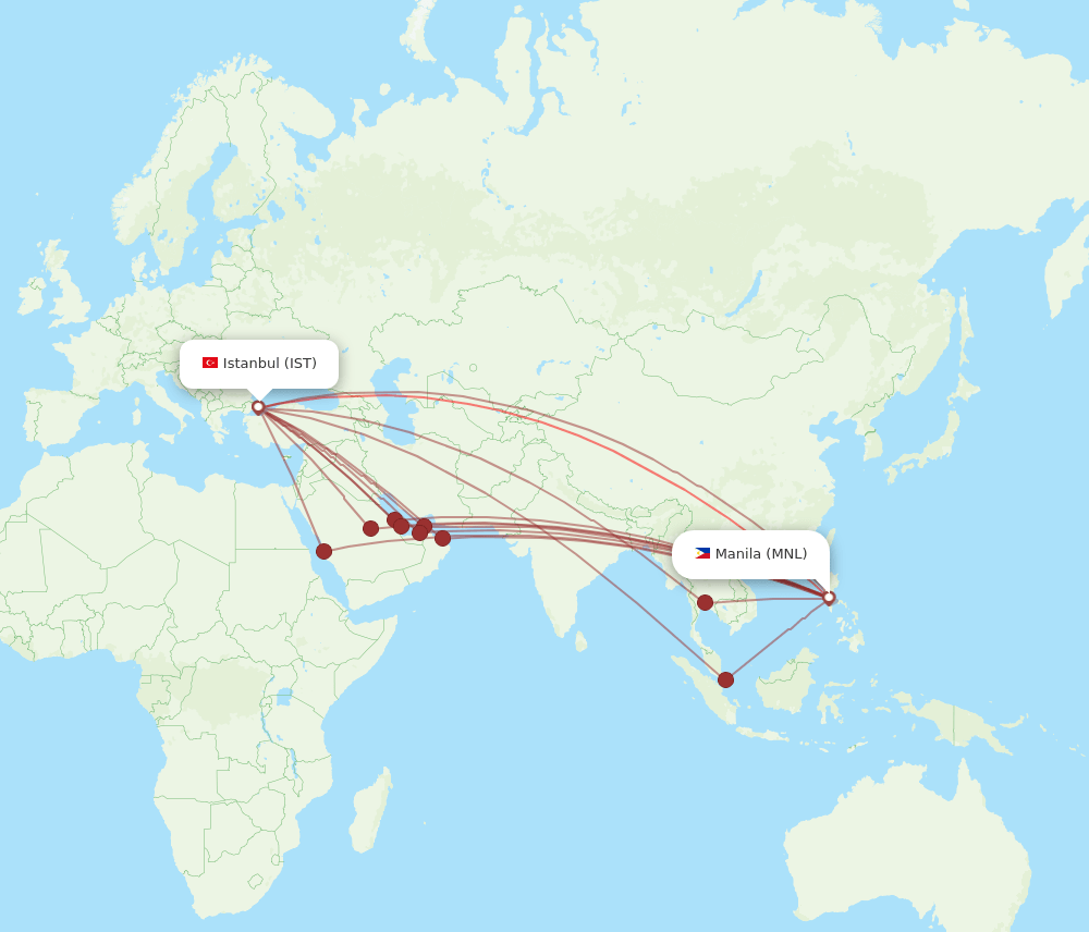 IST to MNL flights and routes map