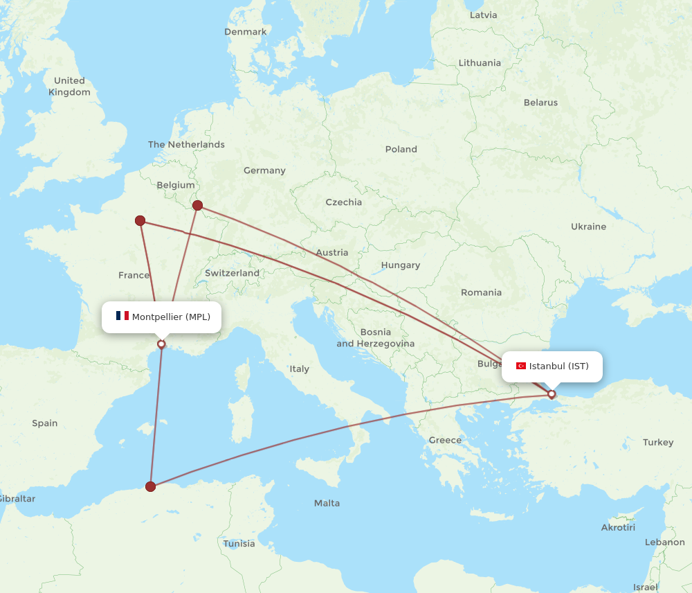 IST to MPL flights and routes map