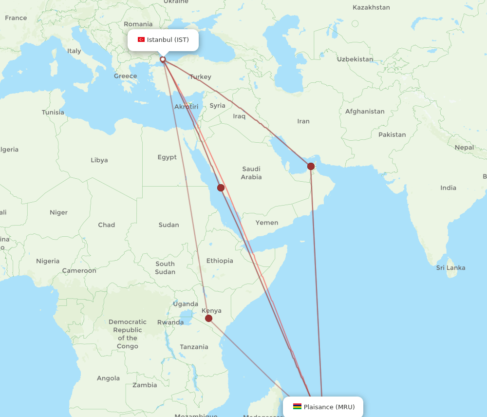 IST-MRU flight routes