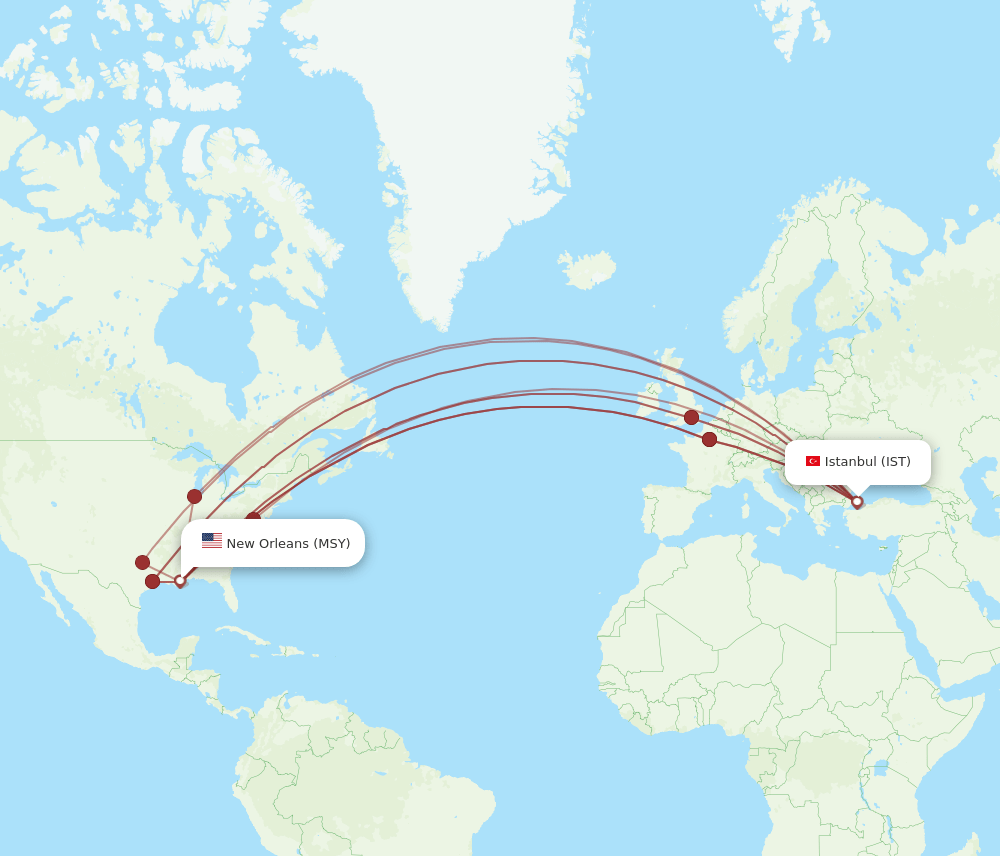 IST-MSY flight routes