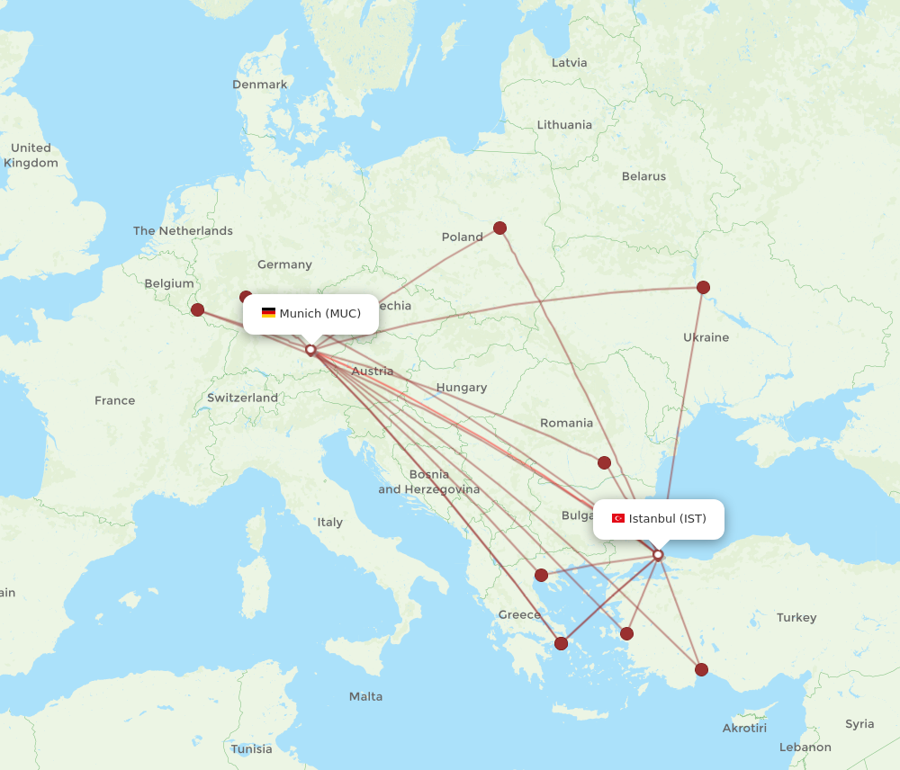 IST to MUC flights and routes map