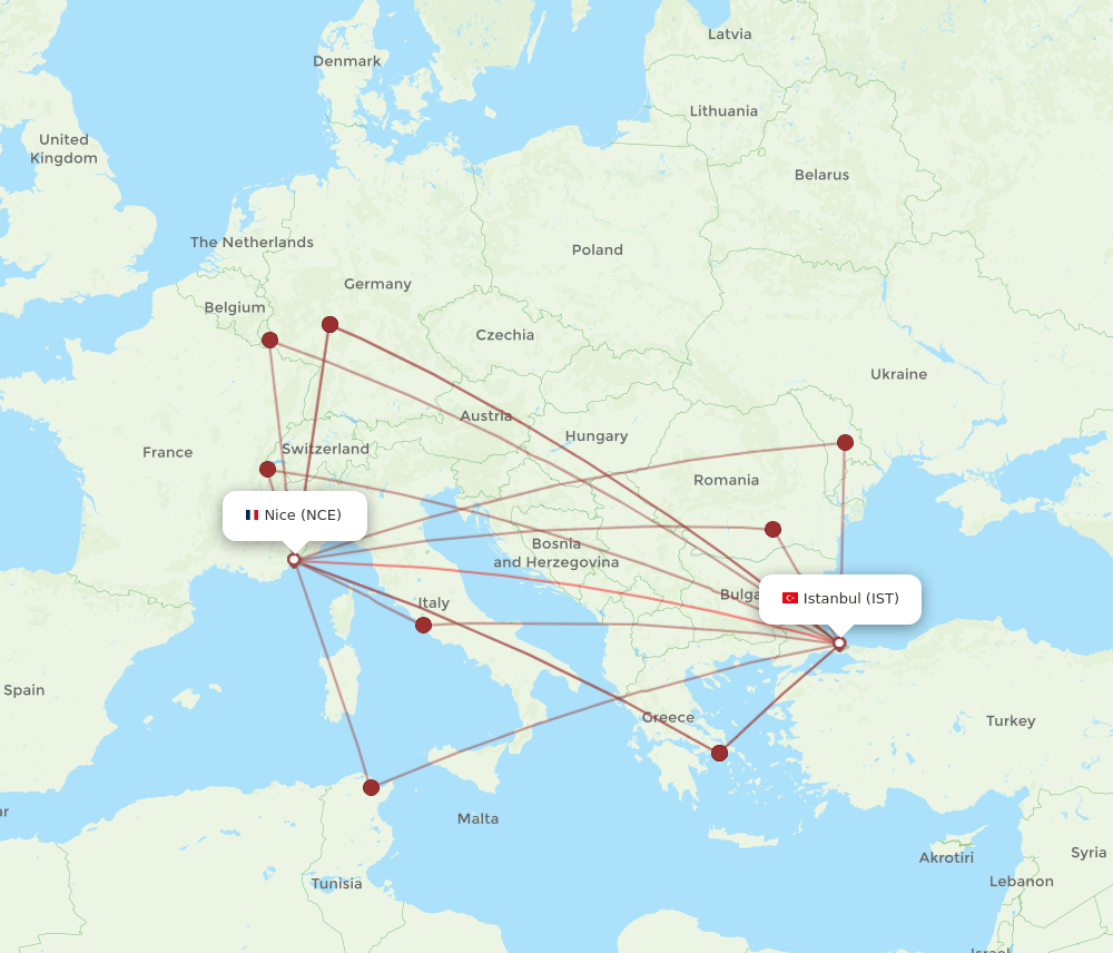 IST-NCE flight routes