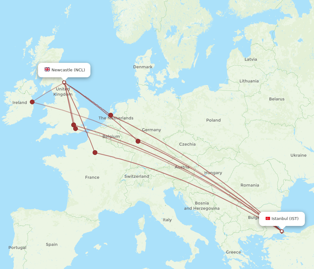IST-NCL flight routes