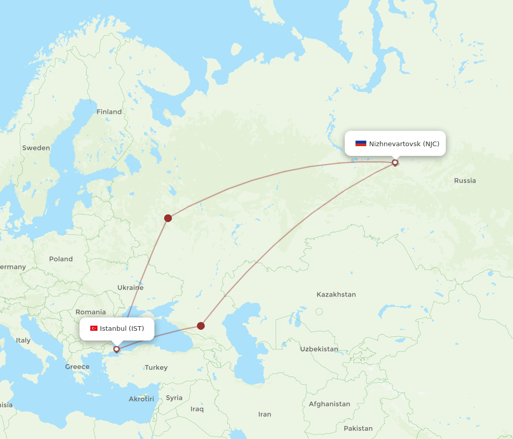 IST-NJC flight routes