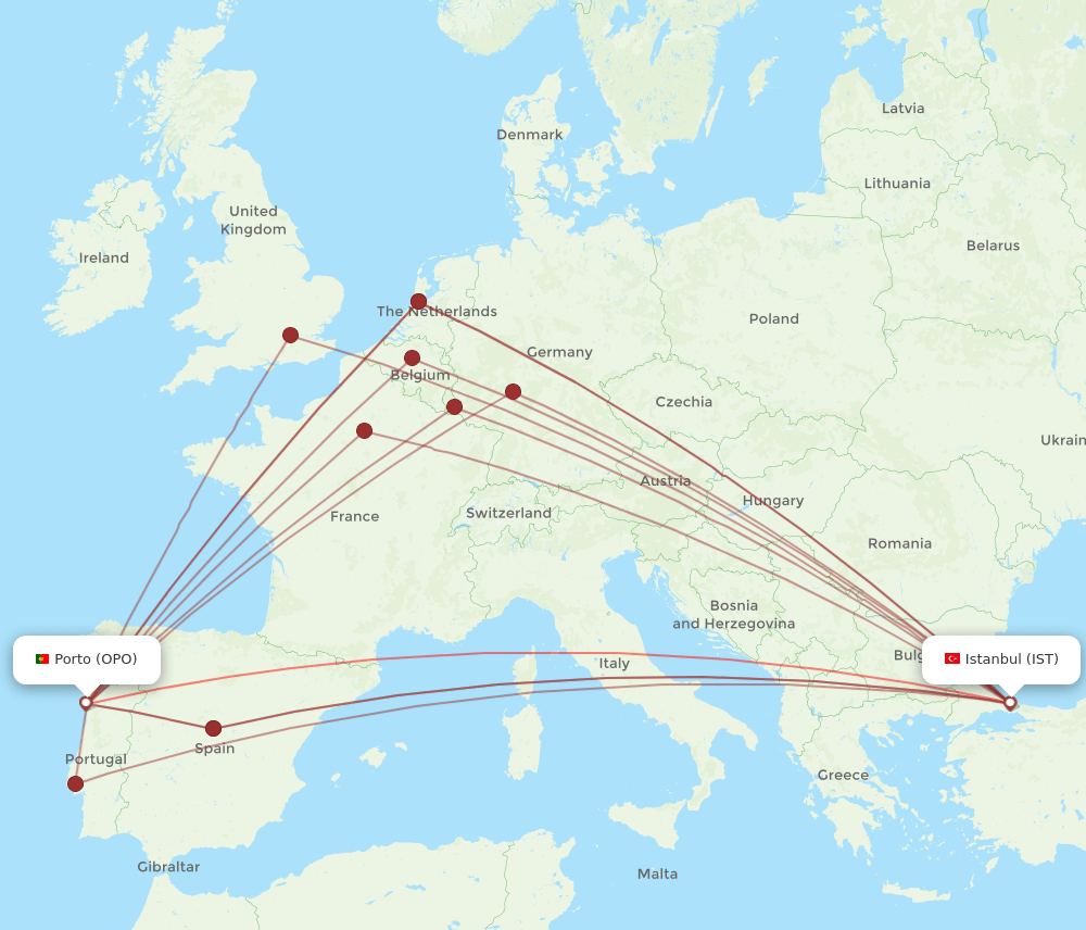 IST-OPO flight routes