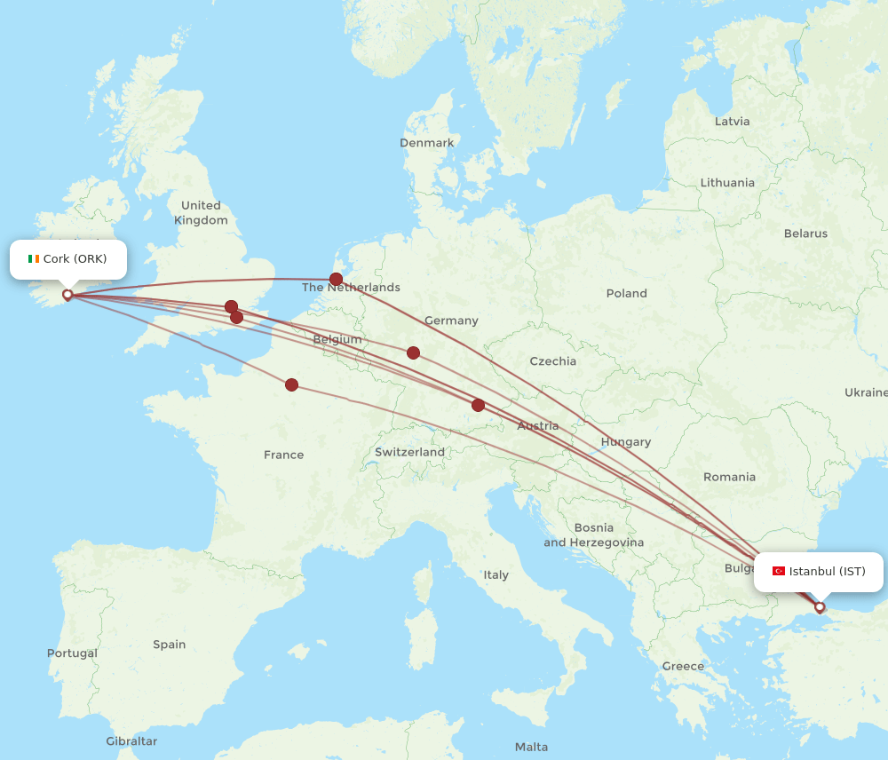 IST-ORK flight routes