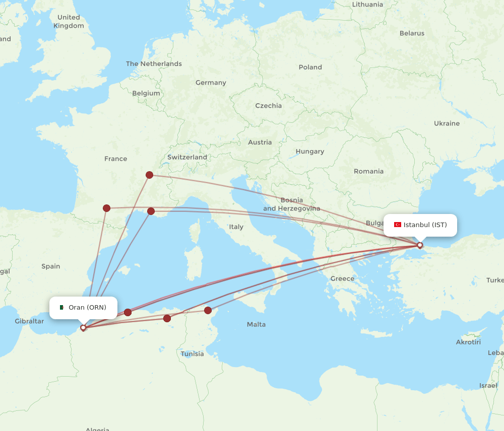 IST-ORN flight routes