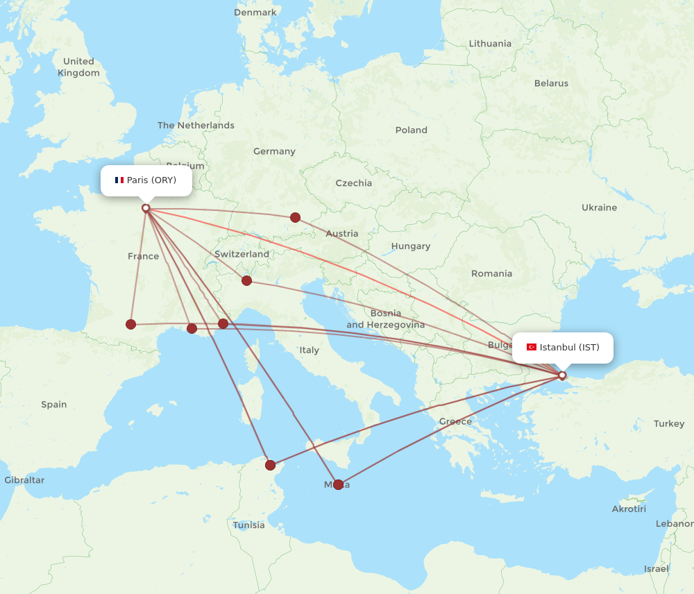 IST to ORY flights and routes map