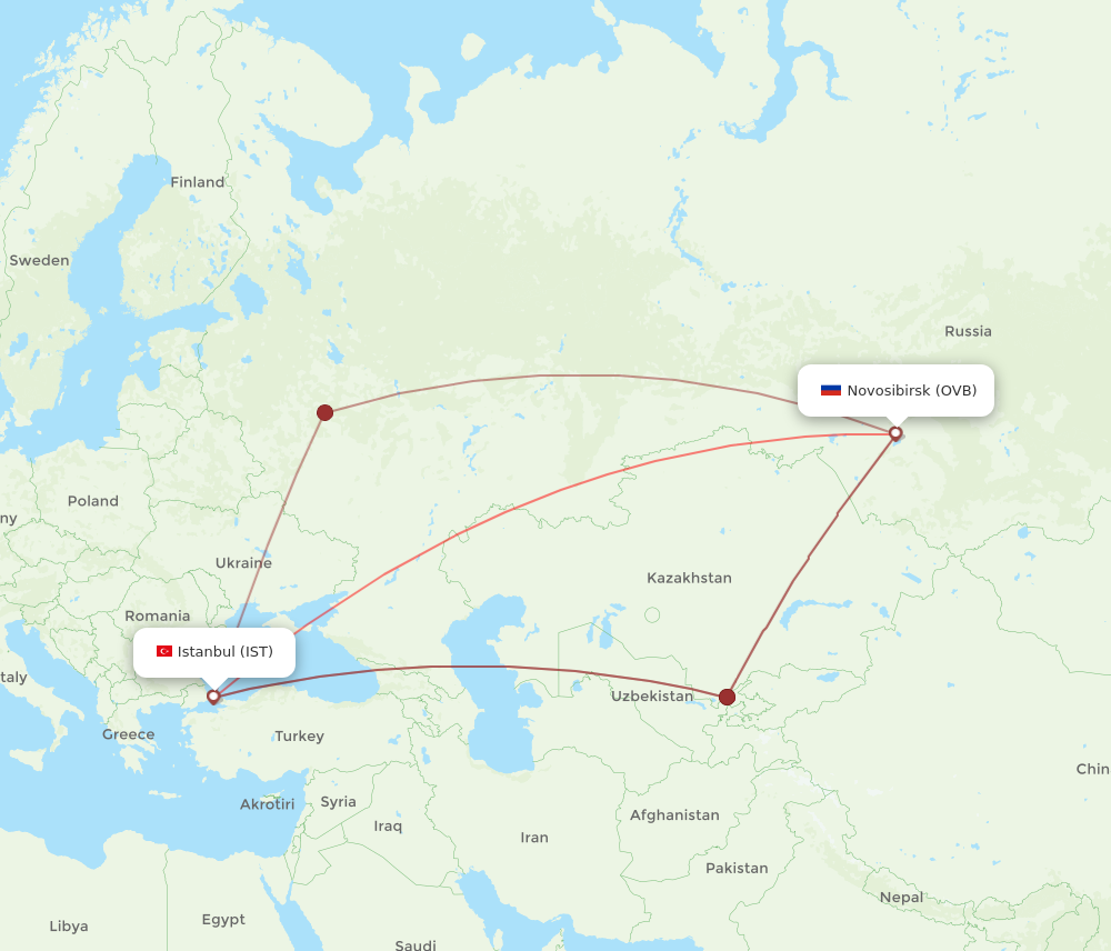 IST to OVB flights and routes map