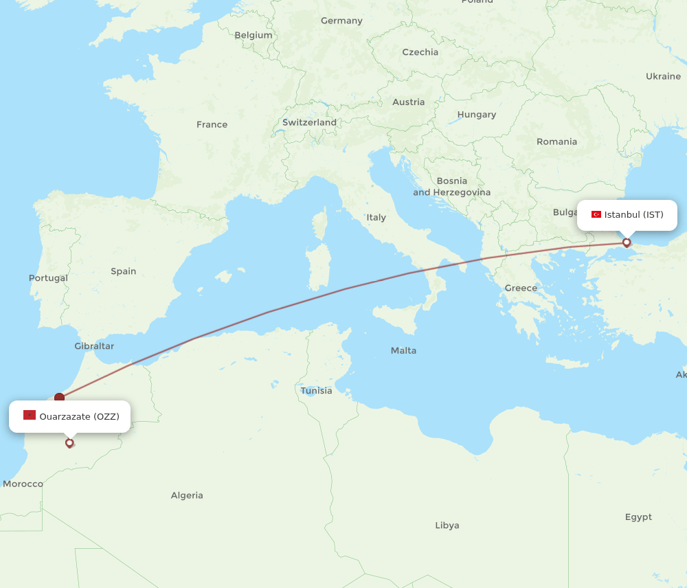 IST-OZZ flight routes