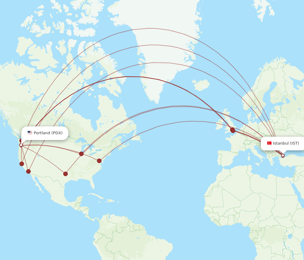 IST-PDX flight routes