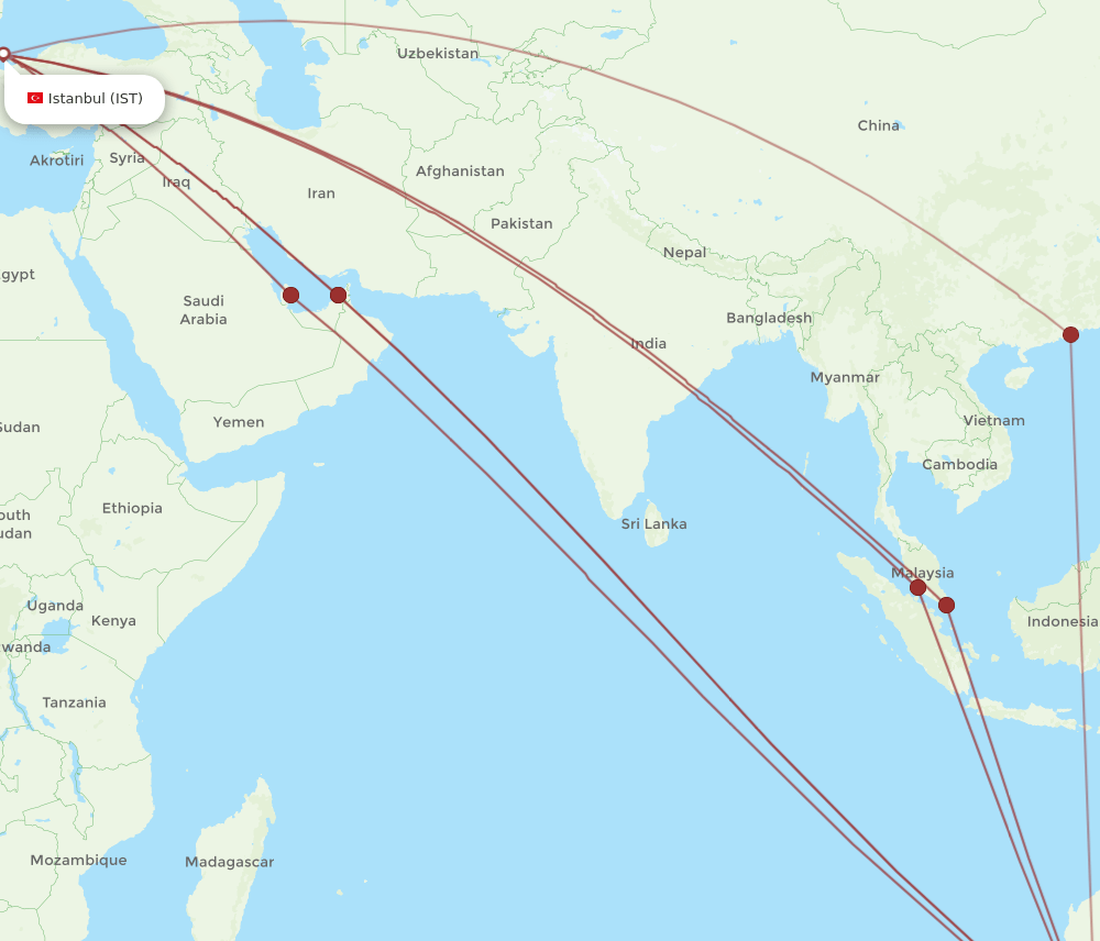 IST-PER flight routes