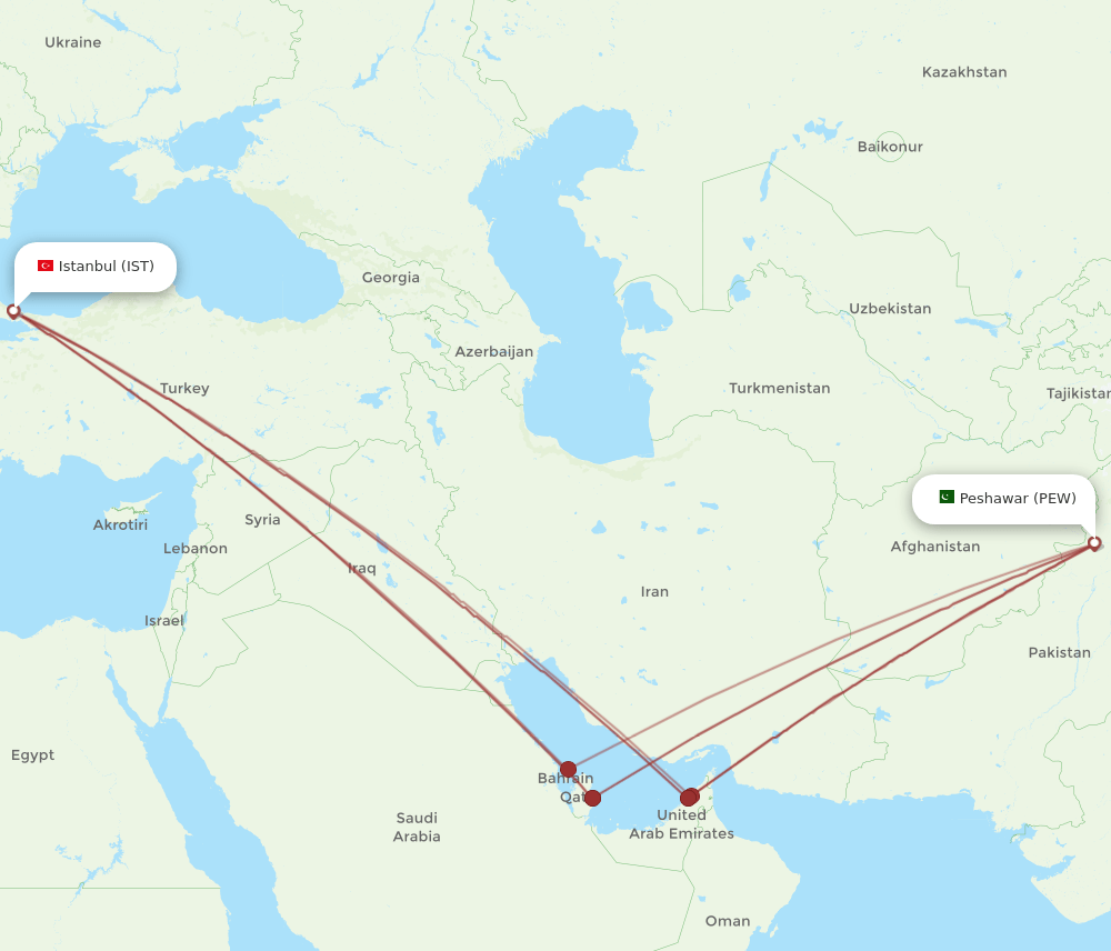 IST-PEW flight routes
