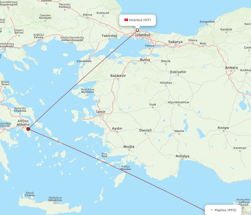 Istanbul - Paphos route map and flight paths