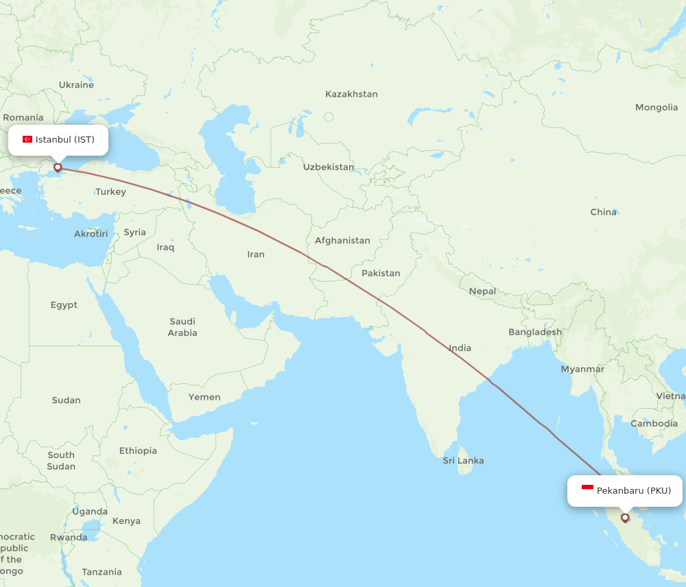 IST to PKU flights and routes map