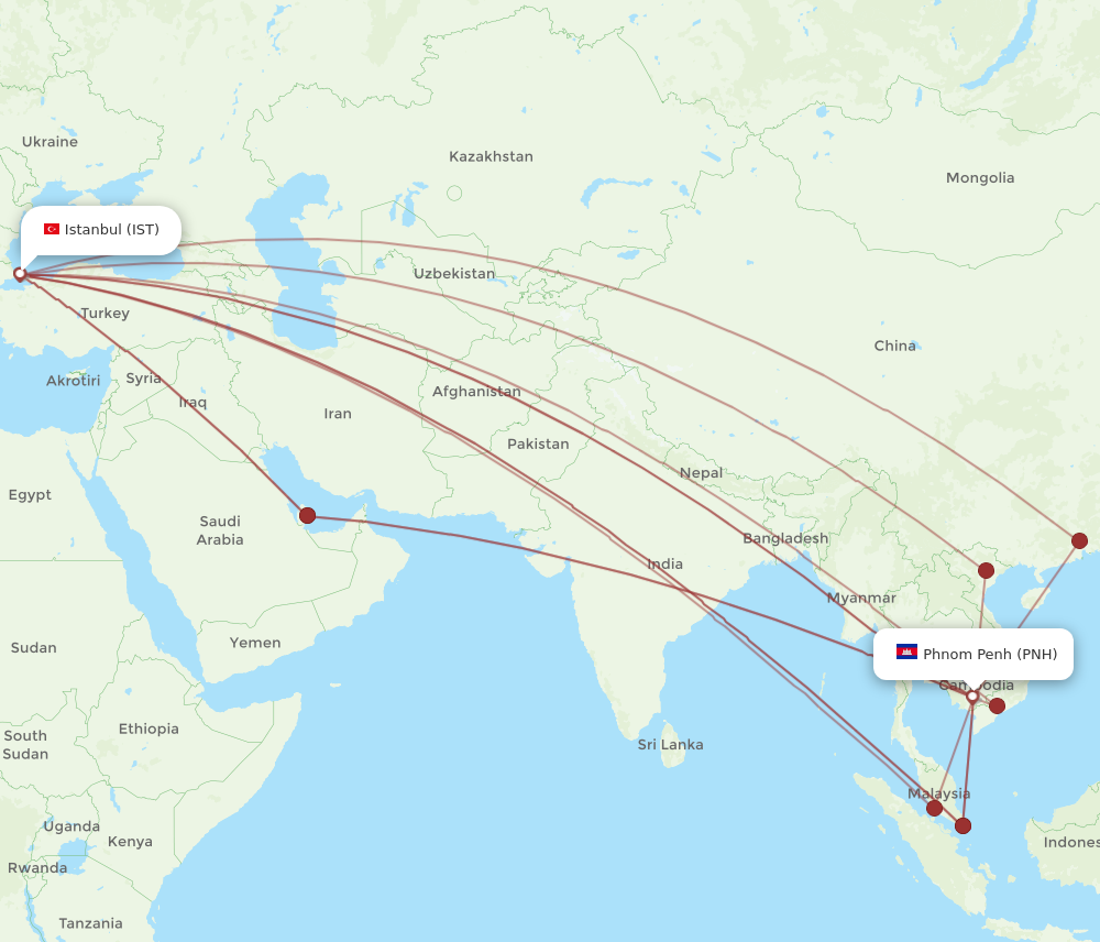 IST to PNH flights and routes map