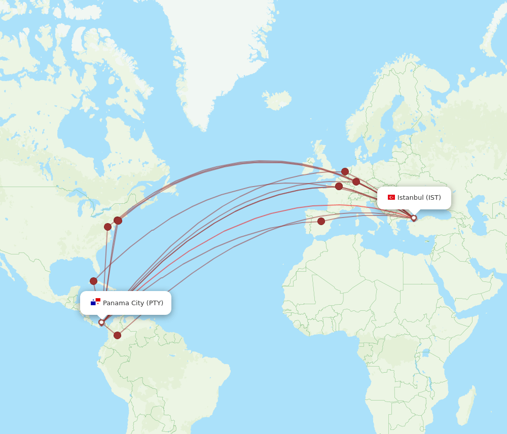 IST to PTY flights and routes map