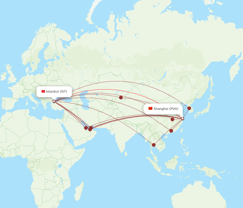 IST to PVG flights and routes map