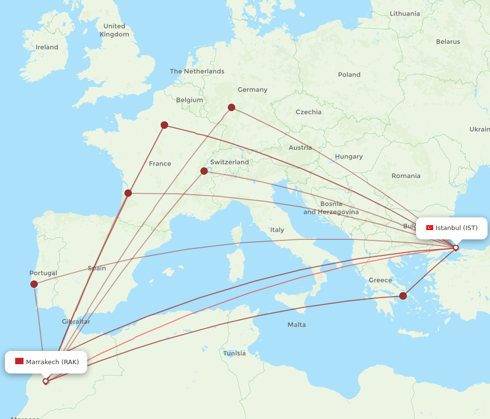 IST-RAK flight routes