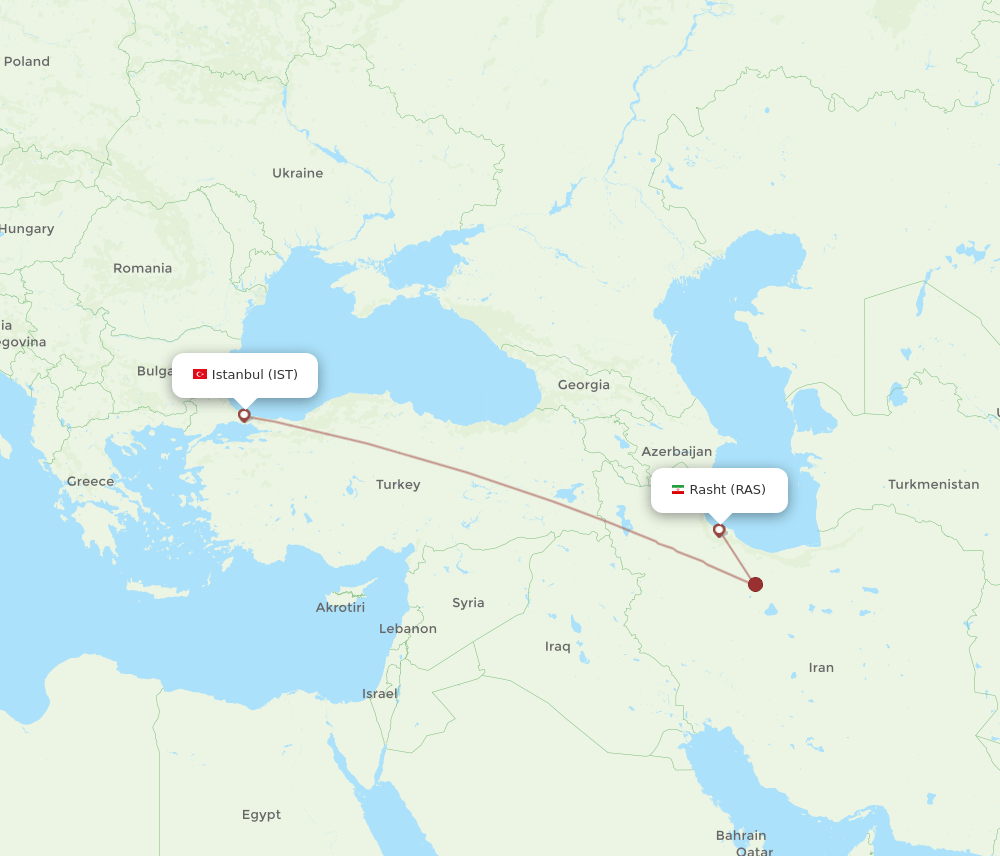 Rasht - Istanbul route map and flight paths