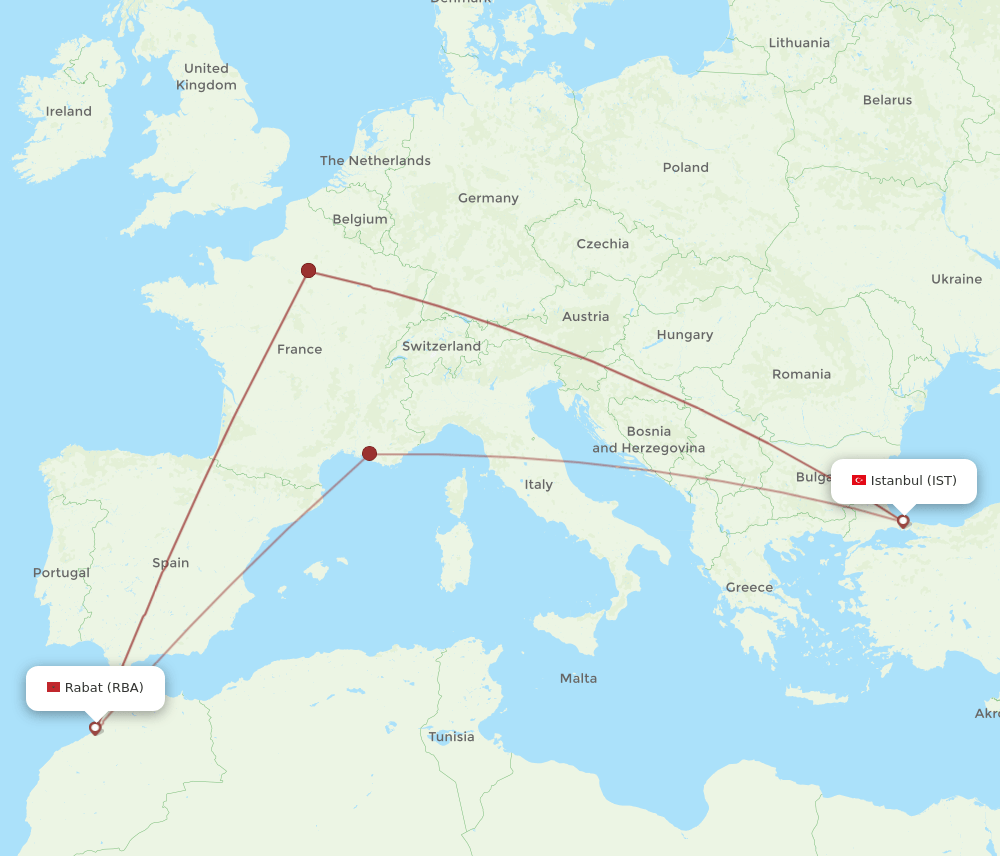 IST-RBA flight routes