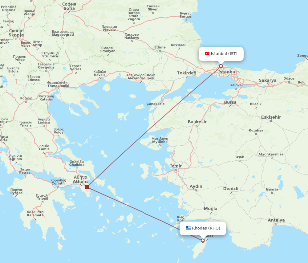 IST to RHO flights and routes map