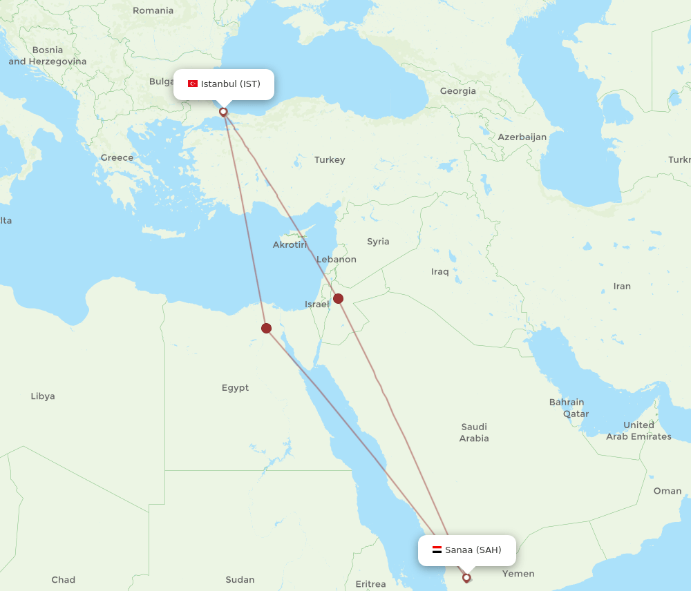 IST to SAH flights and routes map